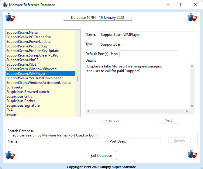 Trojan Remover Database Screenshot