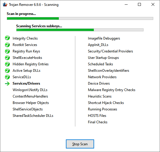 Trojan Remover Active Scan Screenshot